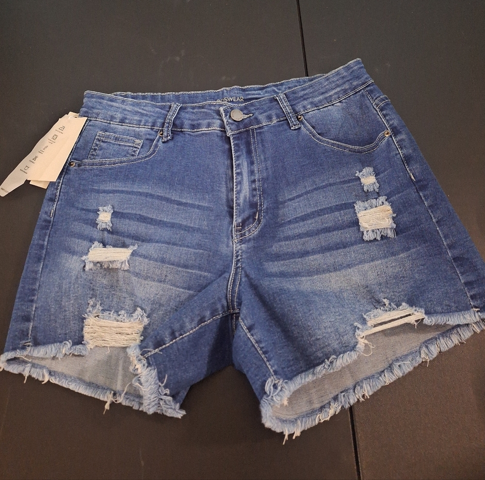 Ripped Blue Denim Shorts